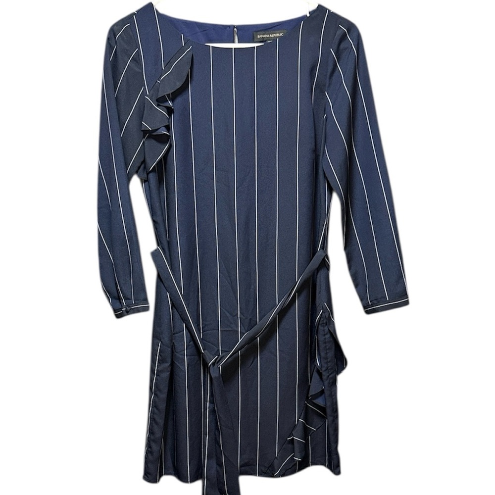 Banana Republic Navy Long Sleeve Dress Ruffle Detail